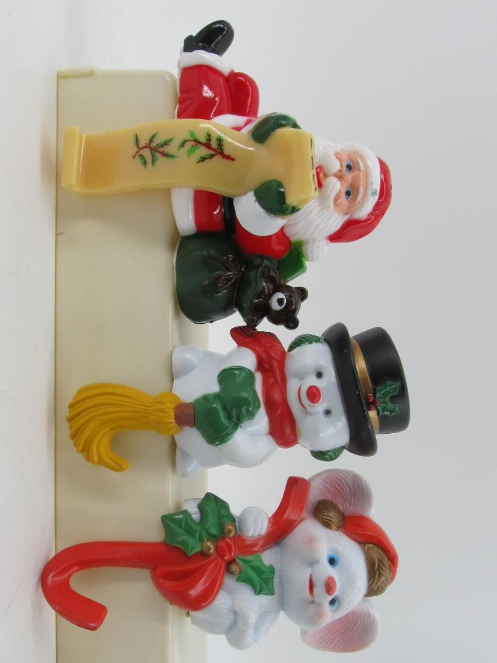 Lot 3 vintage Christmas Stocking Holder Hanger Giftco Etc. Snowman Santa Mouse